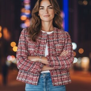 ❤️✨ Glam City Tweed Chain-Trim Jacket ✨❤️